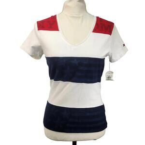 Tommy Hilfiger Jeans. Y2K Americana Striped V-Neck T-Shirt. M NWT